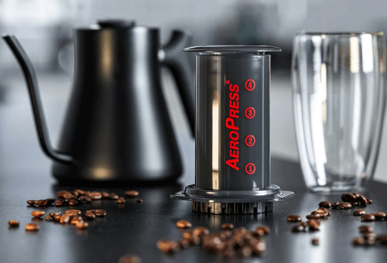 Your quick-start guide for AeroPress brewing from the roasting team at Loom Coffee Co. Ratio, grind size, water temperature, press technique, and troubleshooting.
