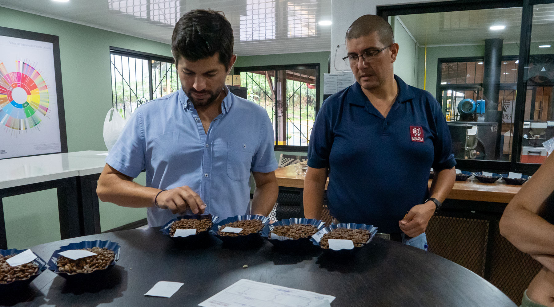 Farm manager Diego Robelo prepares coffees for a cupping session in the quality lab at Aquiares Estate, Costa Rica.